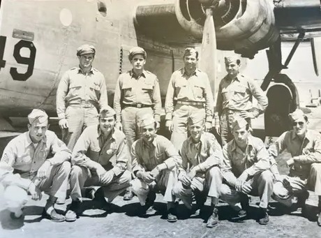 Arthur Jay Duncan with his B-24 crew in the Pacific